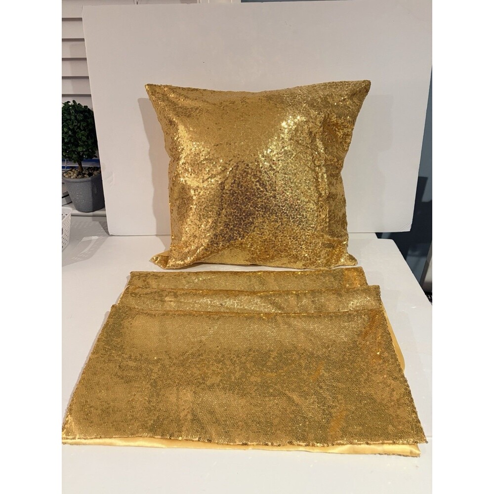 Gold Sequin Throw Pillow Covers. 18x18 Set Of 4 Indoor